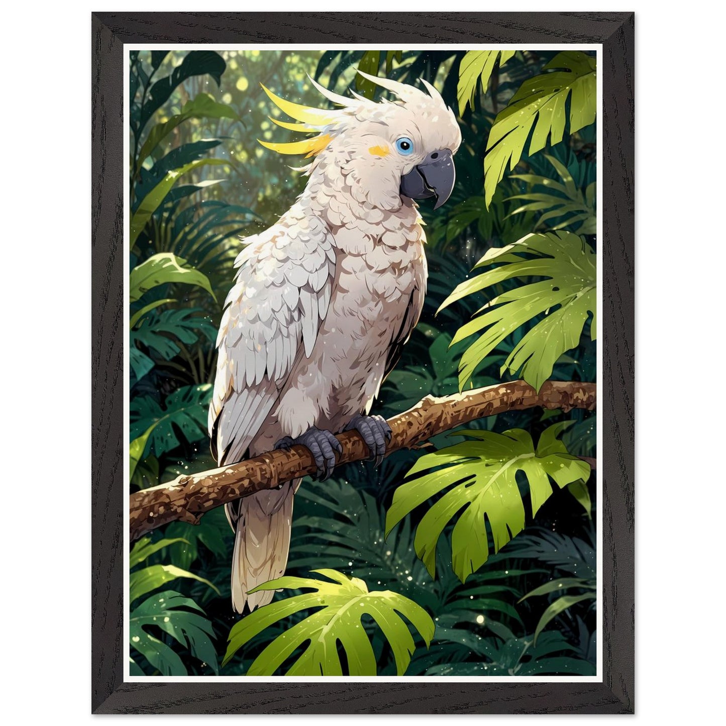 Affiche illustrée Cacatoès blanc Encadrée — poster rétro, impression beaux-arts 250g