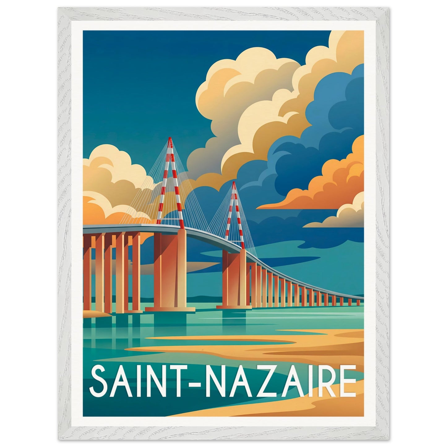 Affiche Saint-Nazaire encadrée, cadre bois (vue 2)