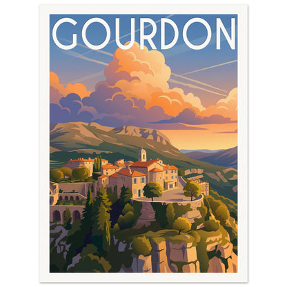 Affiche illustrée Gourdon — poster rétro, impression beaux-arts 250g