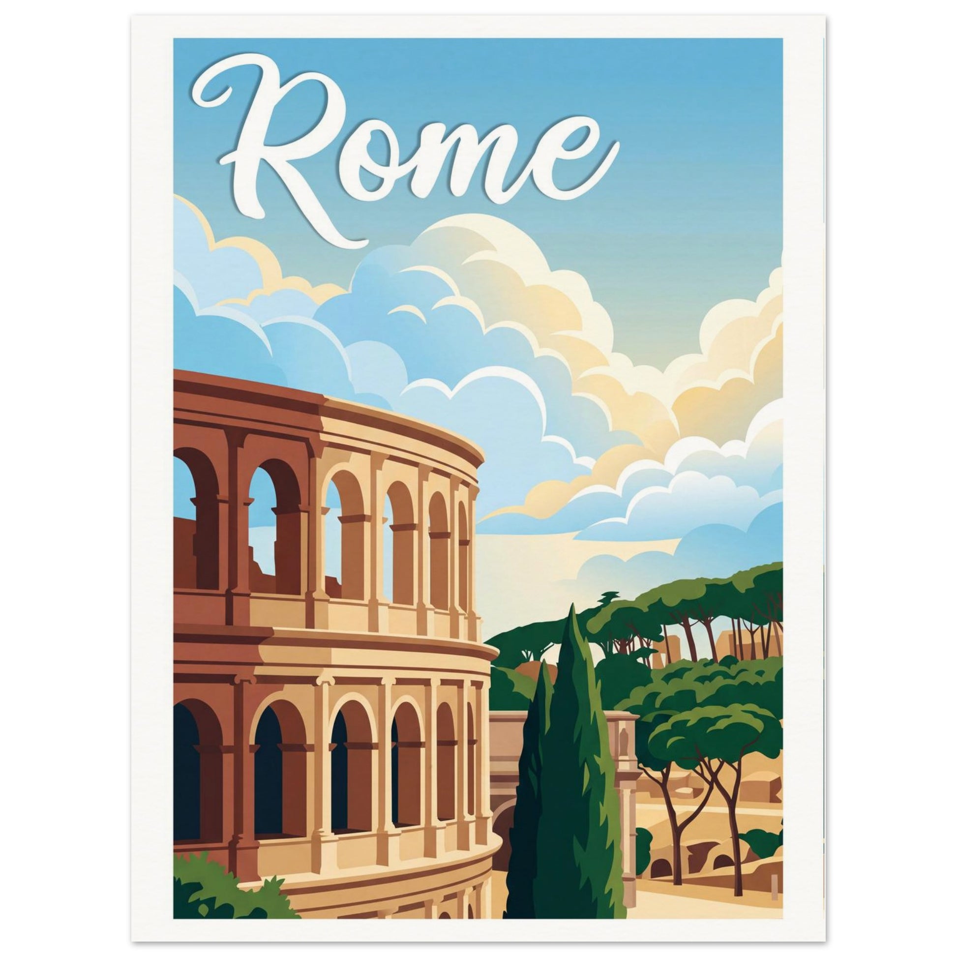 Affiche illustrée Rome, poster rétro, impression beaux-arts 250g