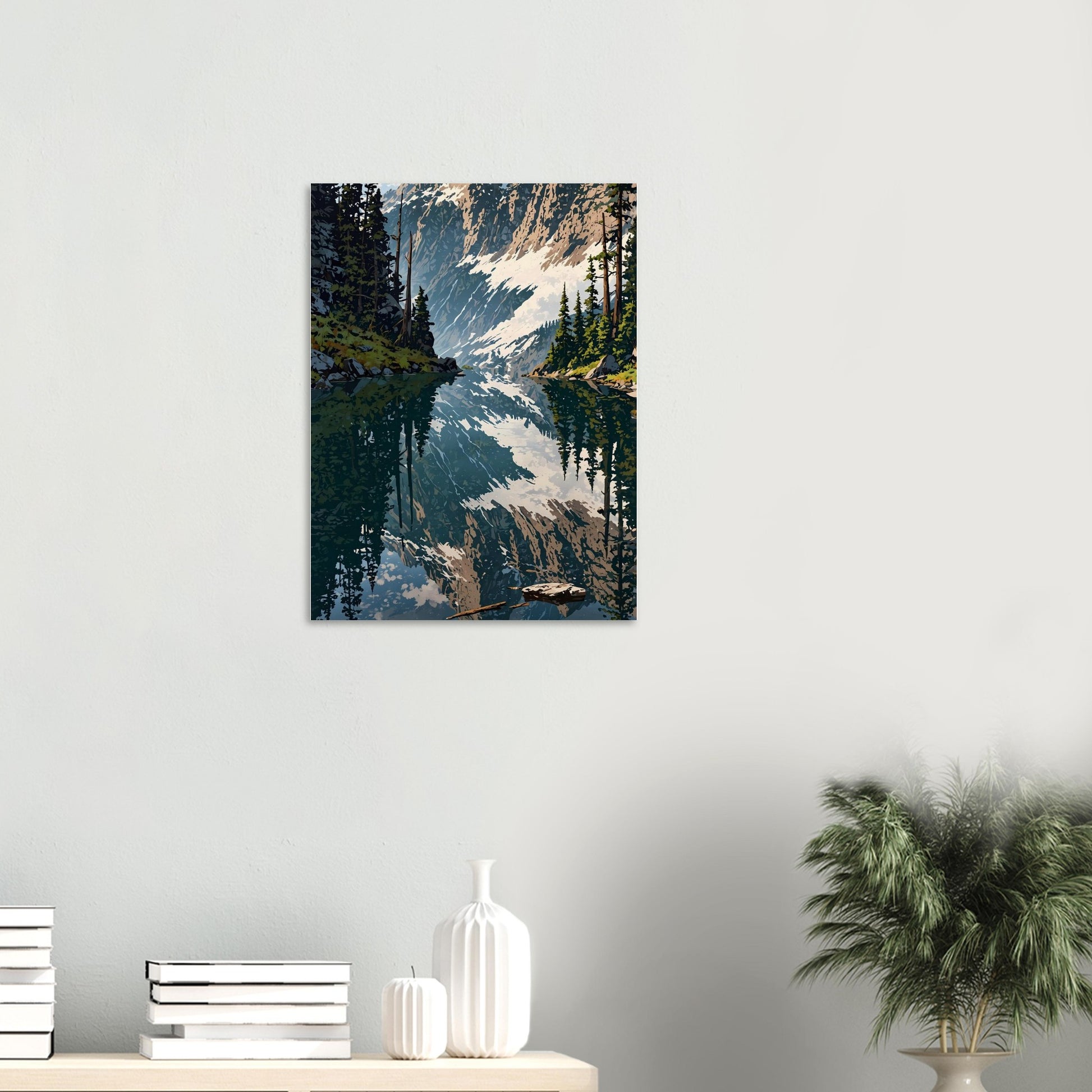 Affiche Forêt de Pins et Lac de Montagne, mise en situation dans un intérieur