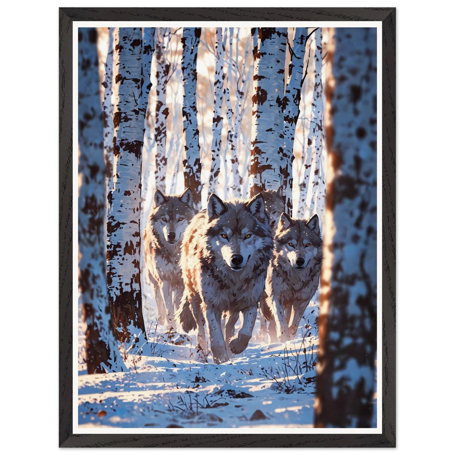 Affiche illustrée Meute de loups Encadrée — poster rétro, impression beaux-arts 250g