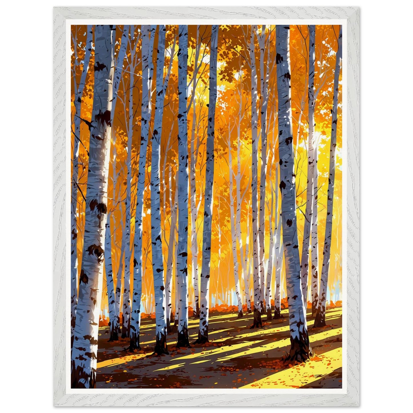 Affiche illustrée Forêt de bouleaux en automne Encadrée — poster rétro, impression beaux-arts 250g