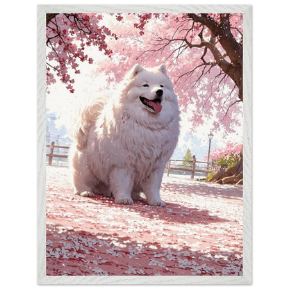 Affiche Samoyède Blanc encadrée, cadre bois