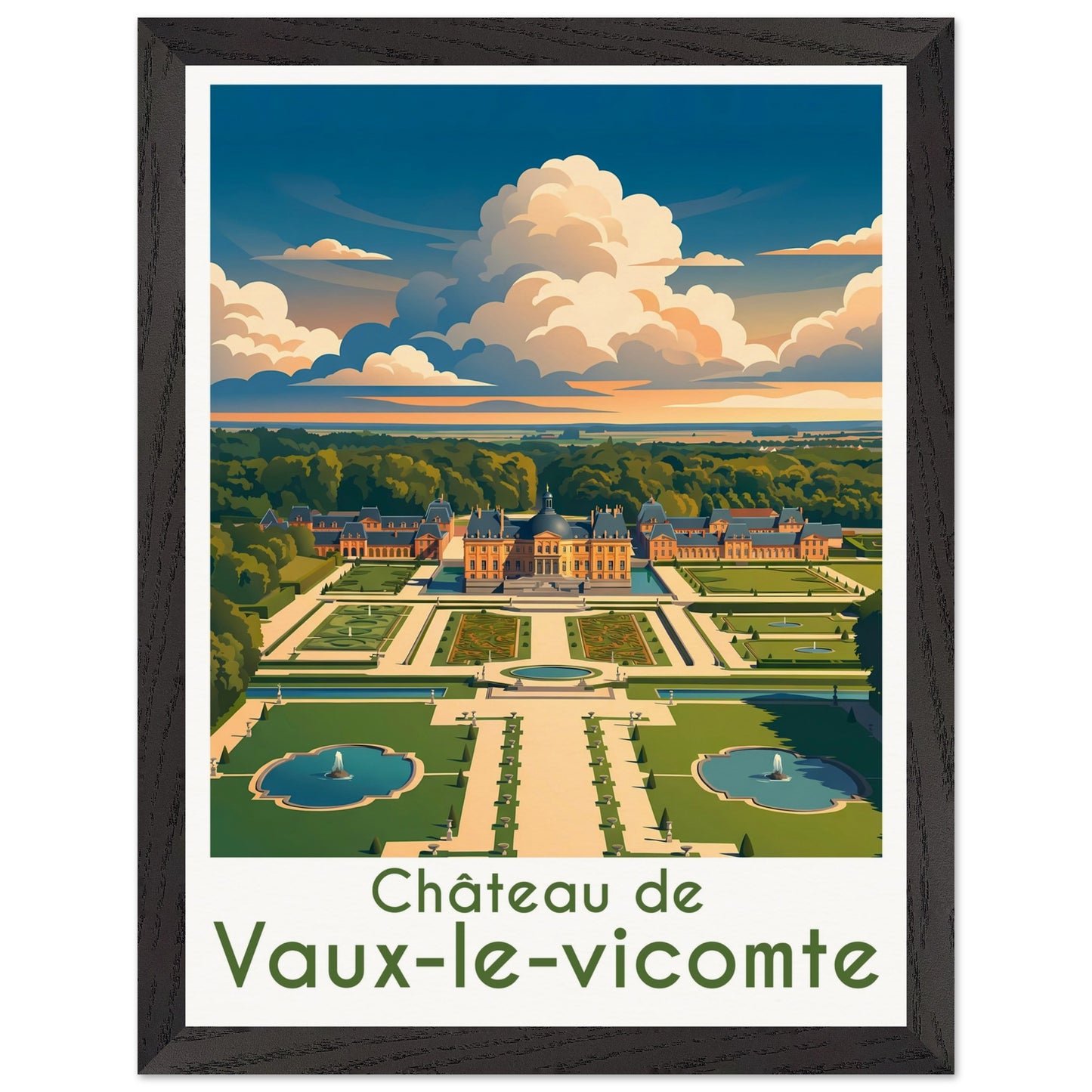 Affiche Vaux-le-Vicomte encadrée, cadre bois (vue 2)