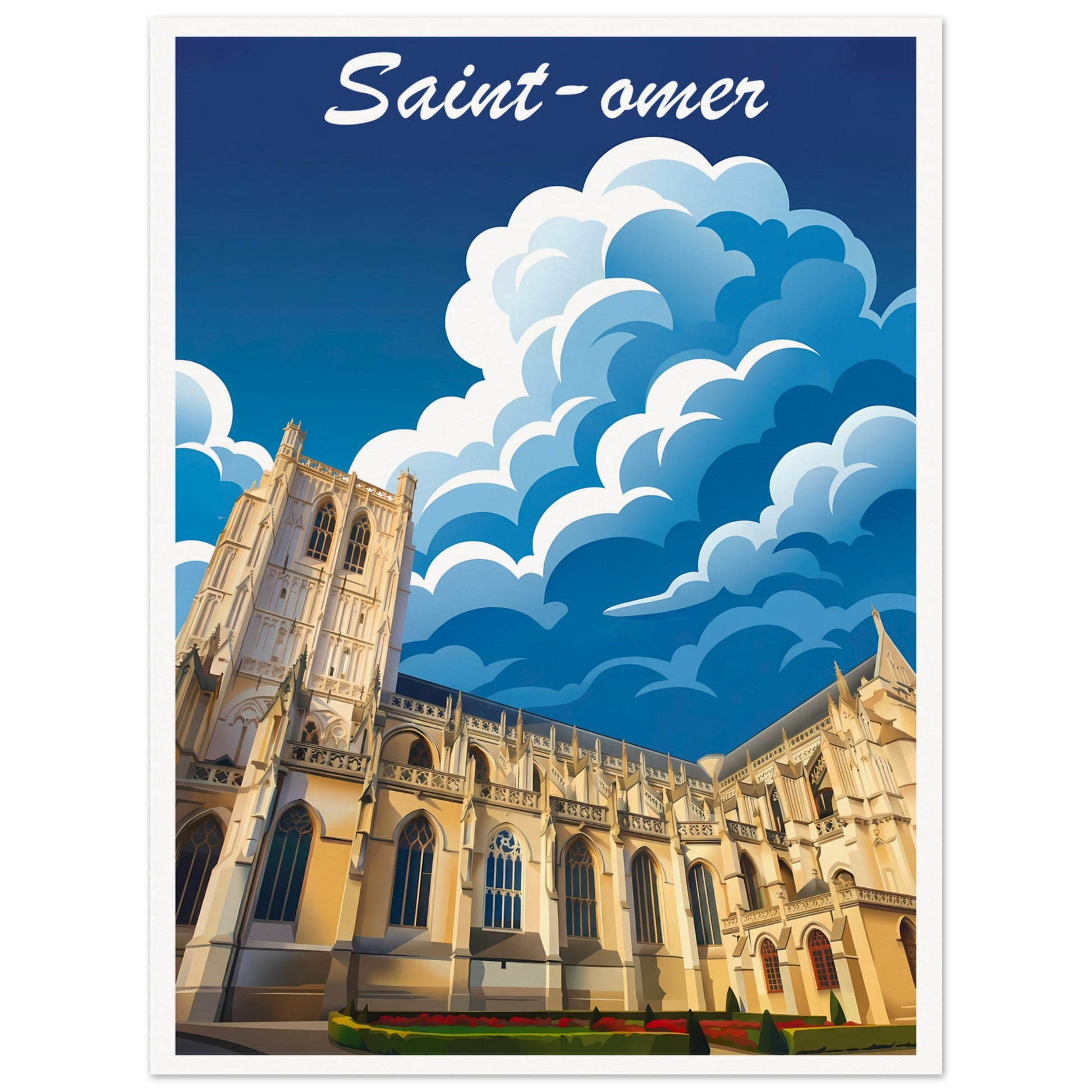 Affiche illustrée Saint Omer — poster rétro, impression beaux-arts 250g