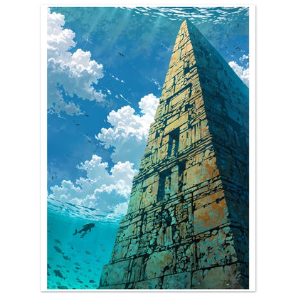 Pyramide engloutie, Surface de la mer, Plongeur solitaire – affiche d'art décoratif, poster mural | Muchimura