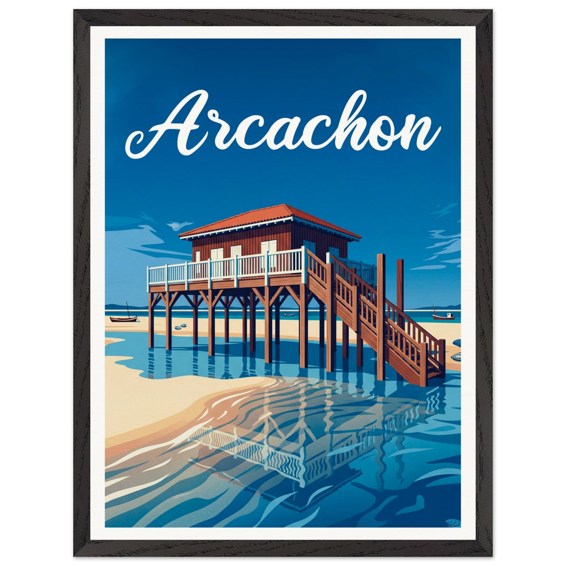 Affiche Arcachon encadrée, cadre bois