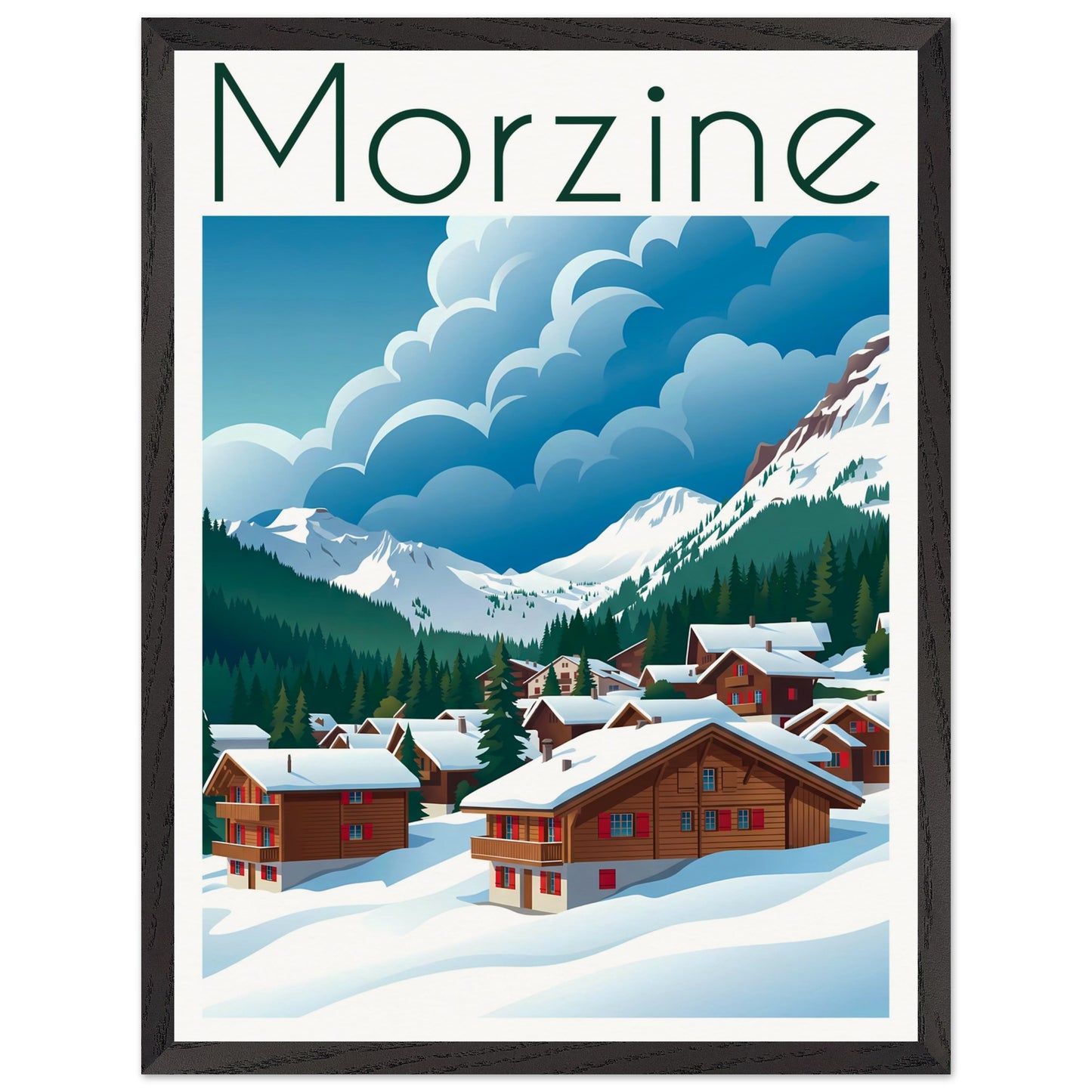 Affiche Morzine encadrée, cadre bois (vue 2)