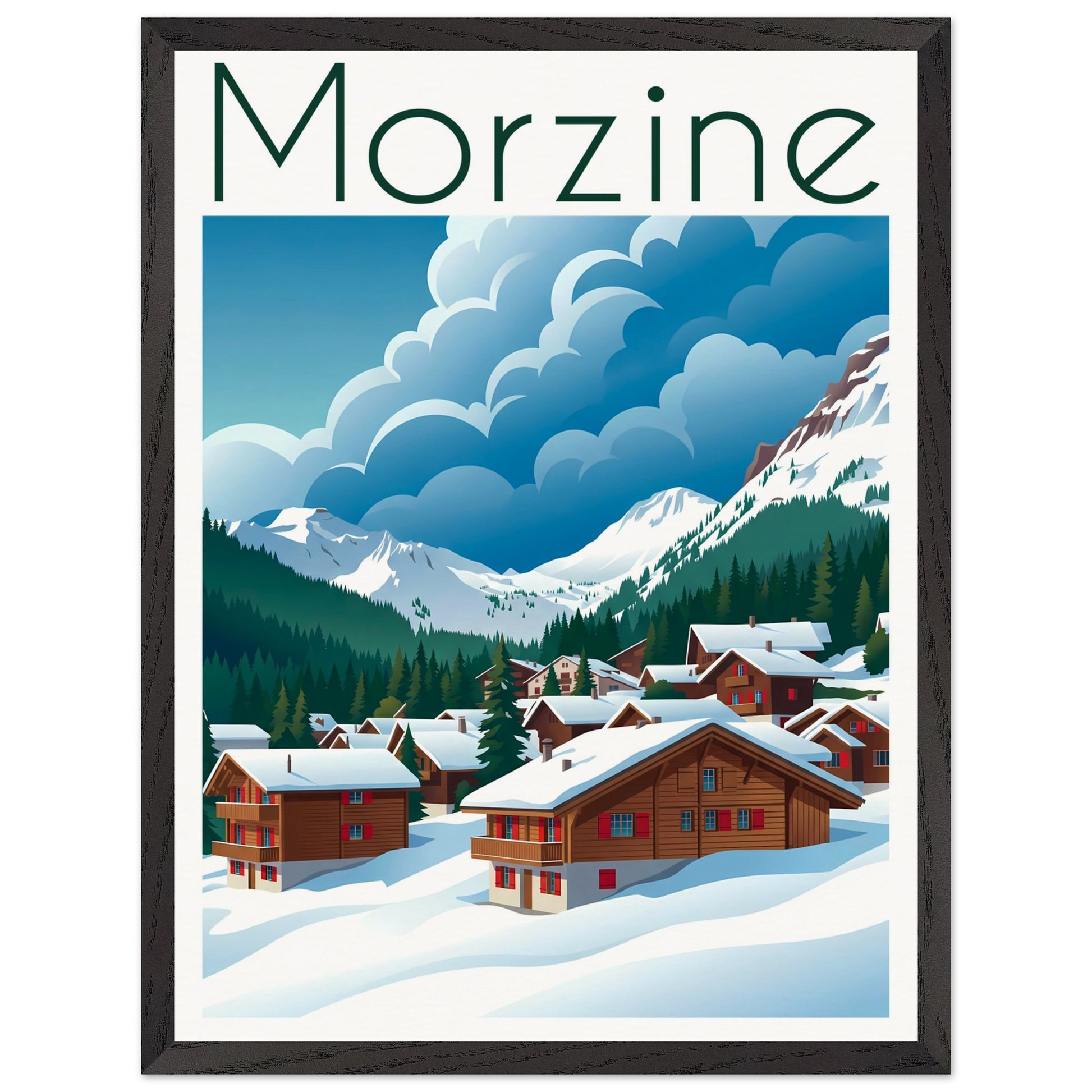Affiche Morzine encadrée, cadre bois (vue 2)