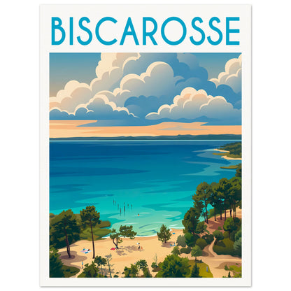 Affiche illustrée Biscarosse — poster rétro, impression beaux-arts 250g