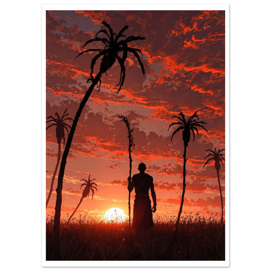 Villageois, Champ de sorgho, Afrique de l'Est, Contre-jour – affiche d'art décoratif, poster mural | Muchimura