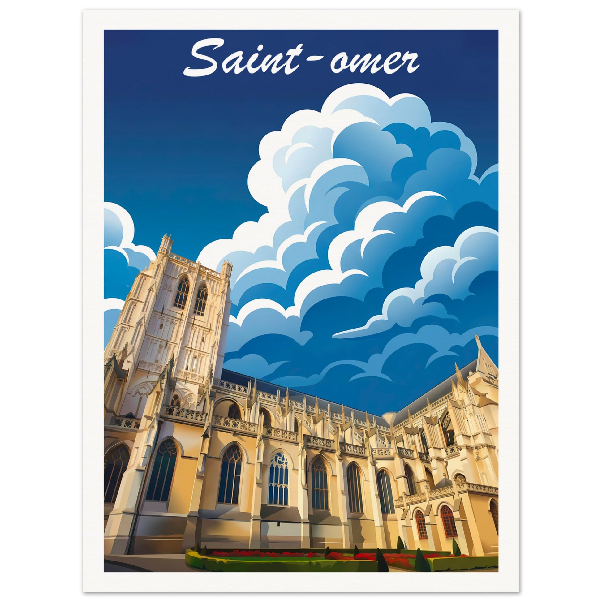 Affiche illustrée Saint-Omer, poster rétro, impression beaux-arts 250g