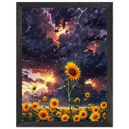 Affiche Champ de Tournesols Géants encadrée, cadre bois (vue 4)