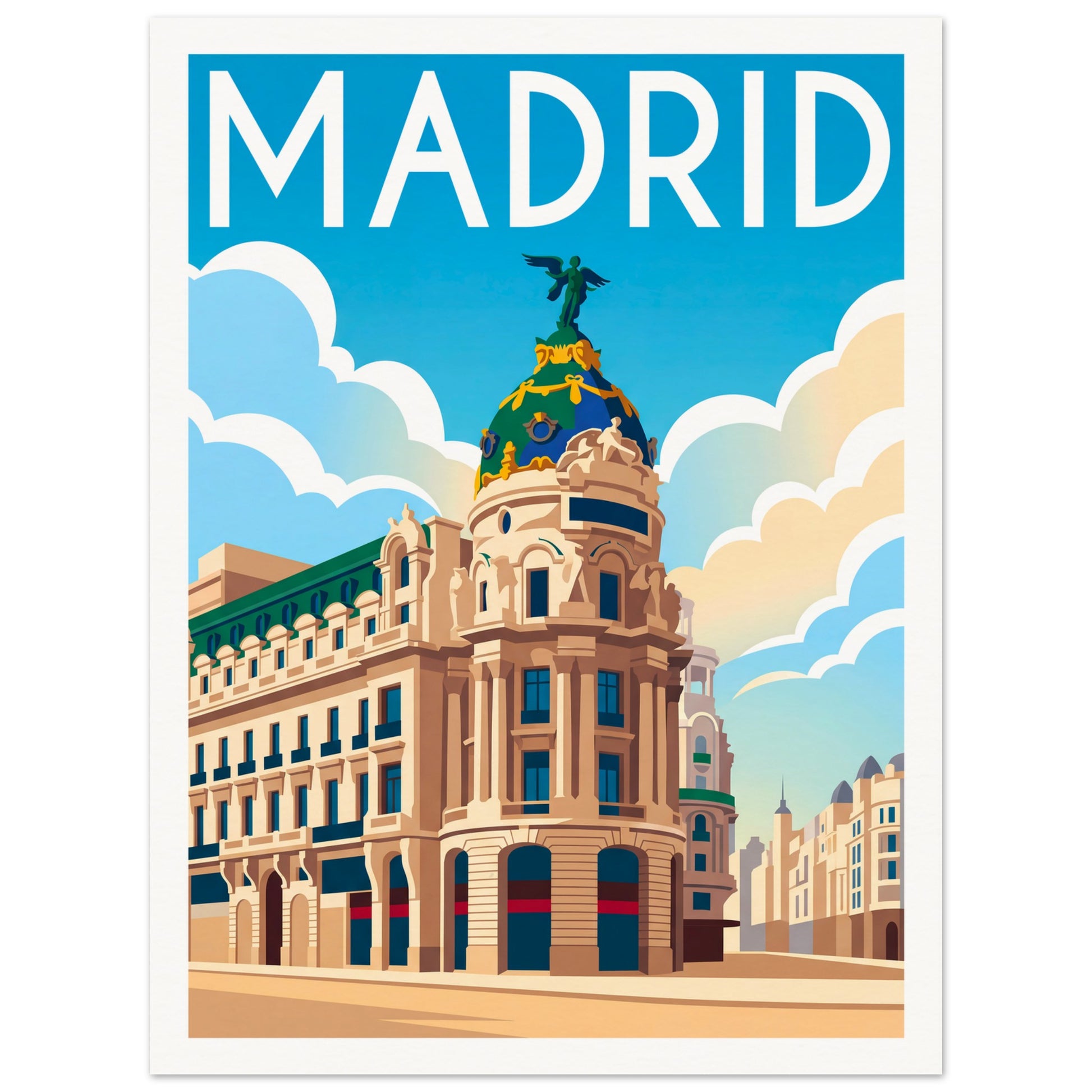 Affiche illustrée Madrid, poster rétro, impression beaux-arts 250g