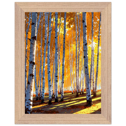 Affiche illustrée Forêt de bouleaux en automne Encadrée — poster rétro, impression beaux-arts 250g