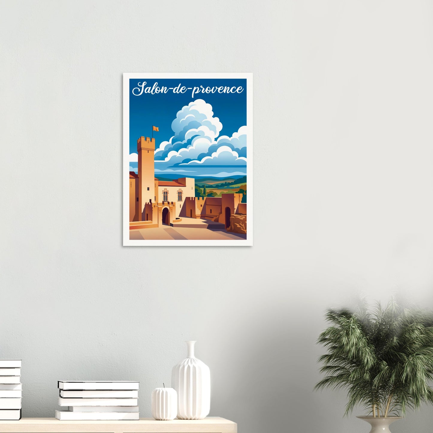 Affiche illustrée Salon-de-Provence — poster rétro, impression beaux-arts 250g