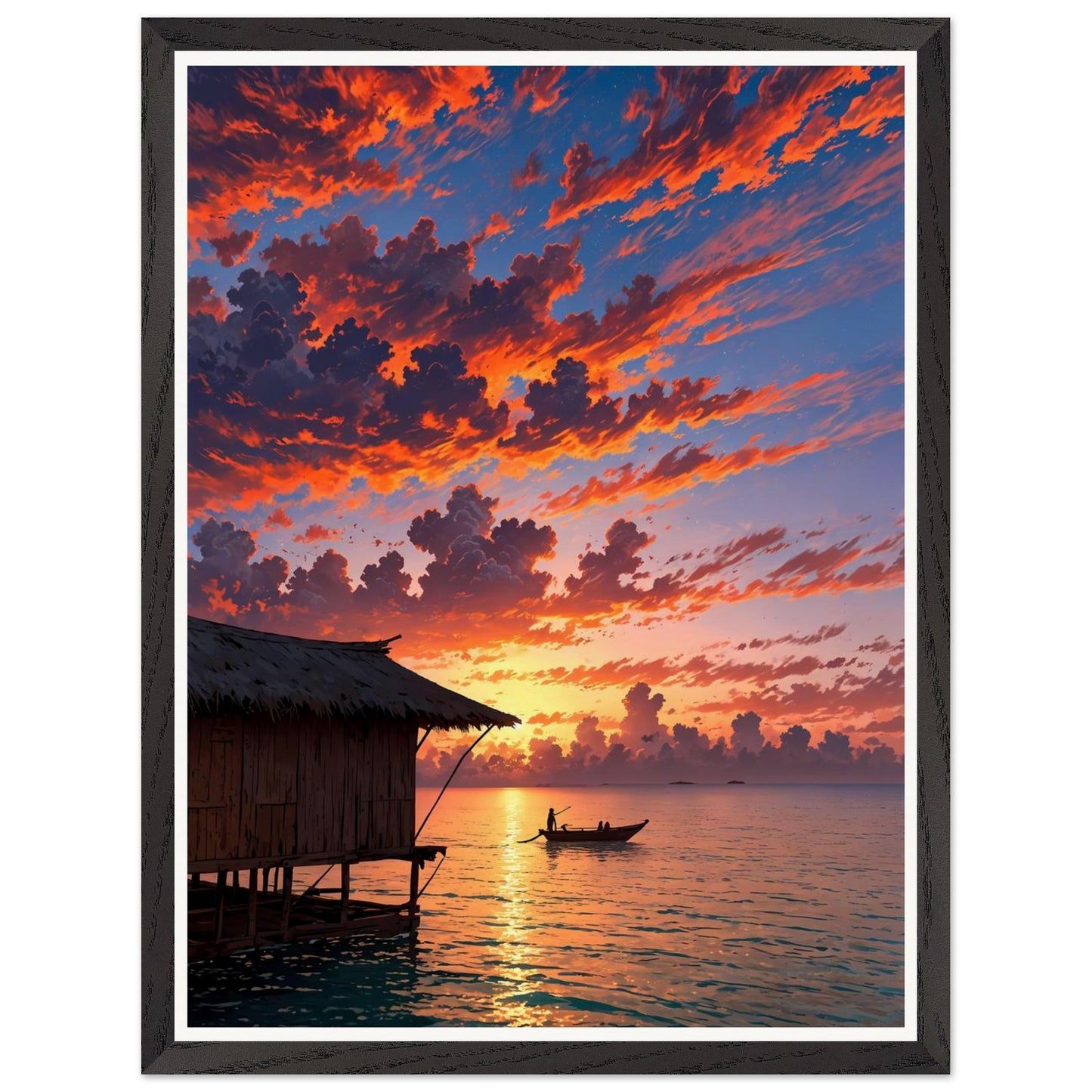 Affiche illustrée Plage de Maldives Encadrée — poster rétro, impression beaux-arts 250g