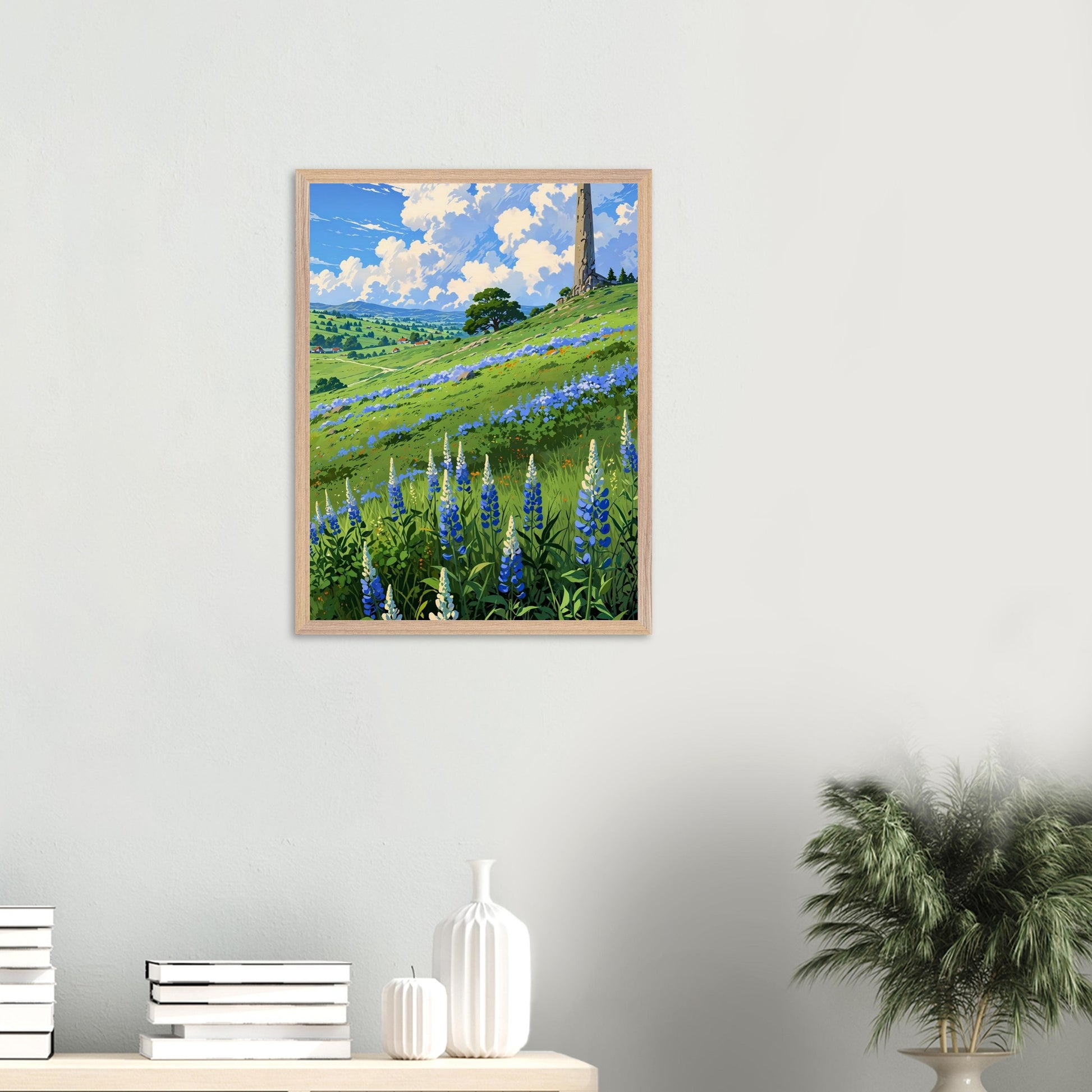 Affiche Champ de Lupin Bleu et Violet encadrée, cadre bois (vue 7)