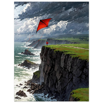 Affiche illustrée Enfant et cerf-volant — poster rétro, impression beaux-arts 250g