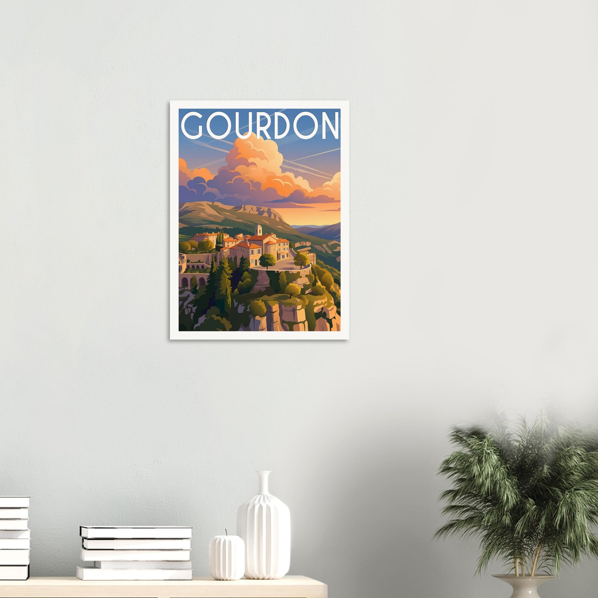 Affiche illustrée Gourdon — poster rétro, impression beaux-arts 250g