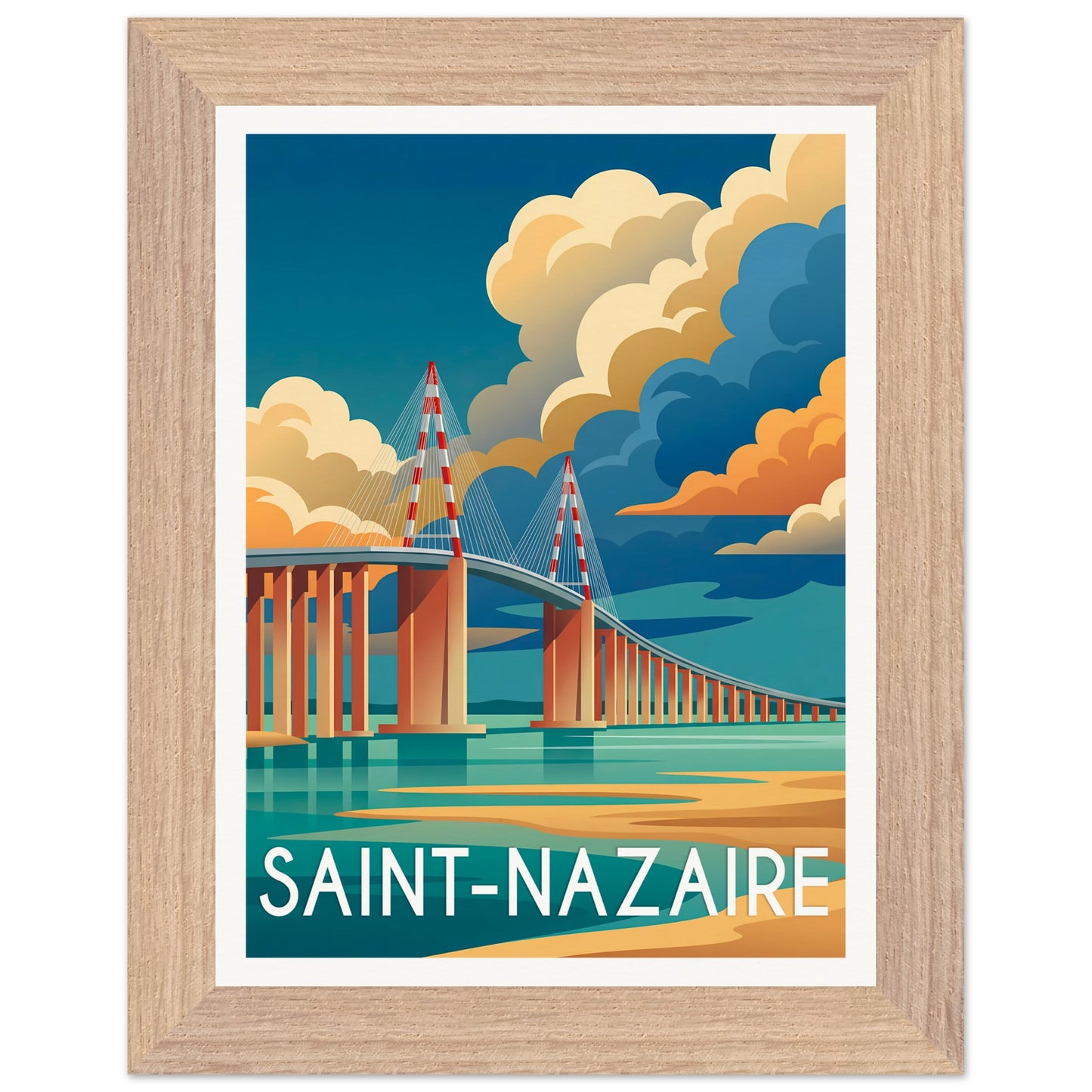 Affiche illustrée Saint-Nazaire — poster rétro, impression beaux-arts 250g