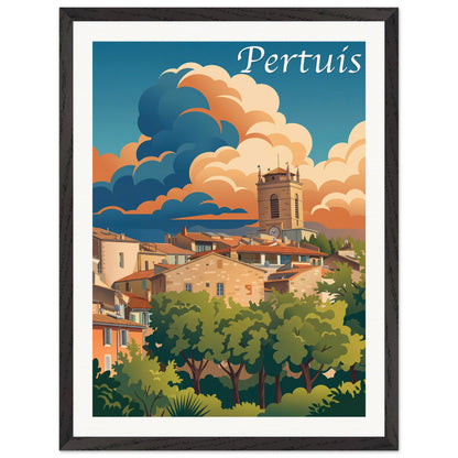 Affiche illustrée Pertuis — poster rétro, impression beaux-arts 250g