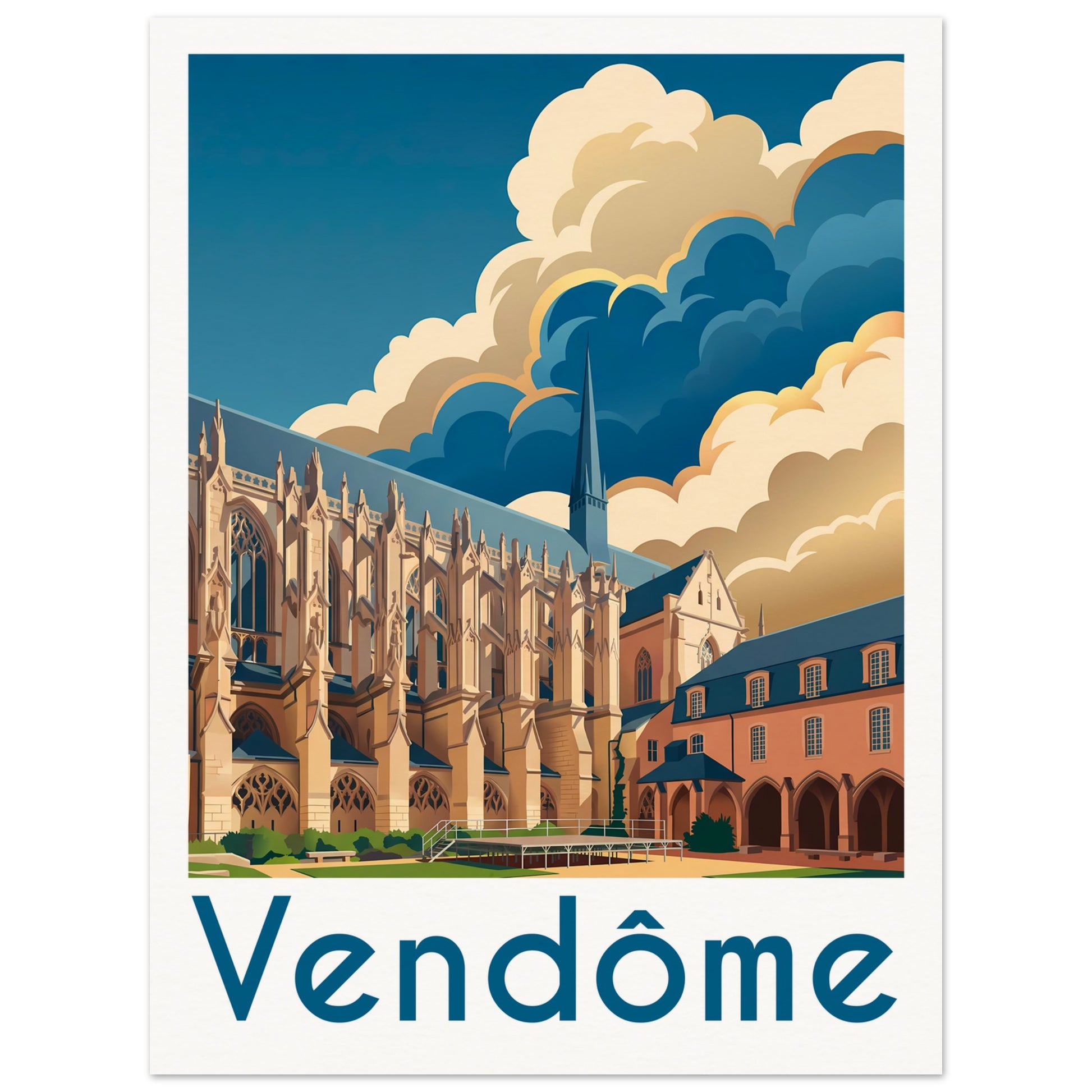 Affiche illustrée Vendôme, poster rétro, impression beaux-arts 250g