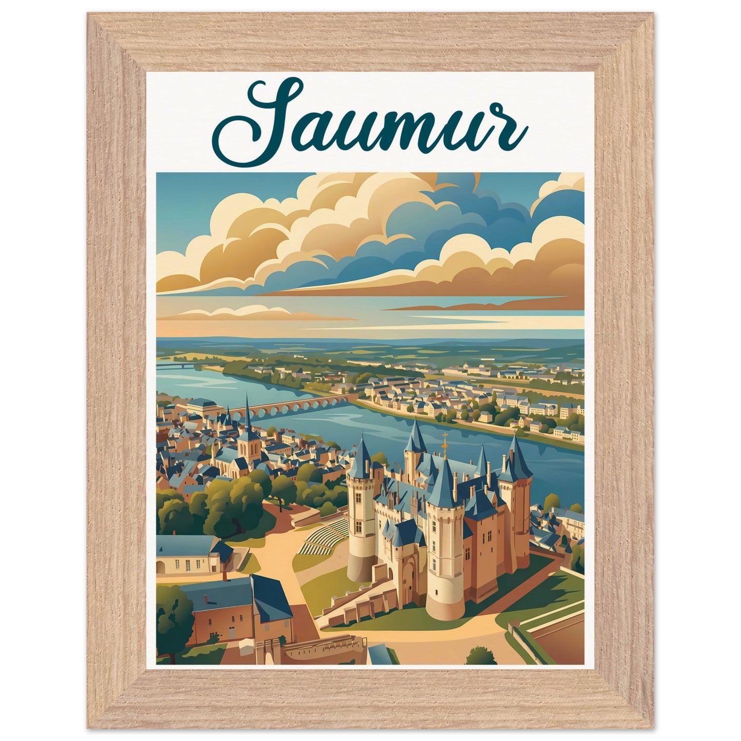 Affiche Saumur encadrée, cadre bois (vue 3)