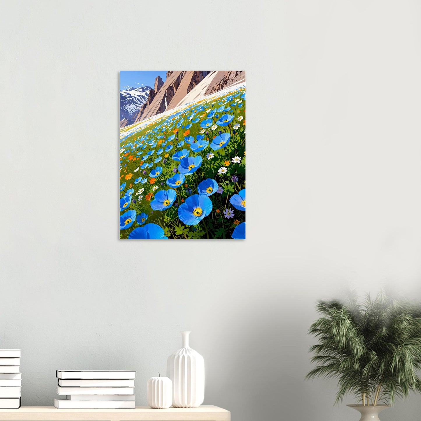 Affiche Champ de pavots bleus de l'Himalaya, mise en situation dans un intérieur