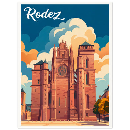 Affiche illustrée Rodez — poster rétro, impression beaux-arts 250g