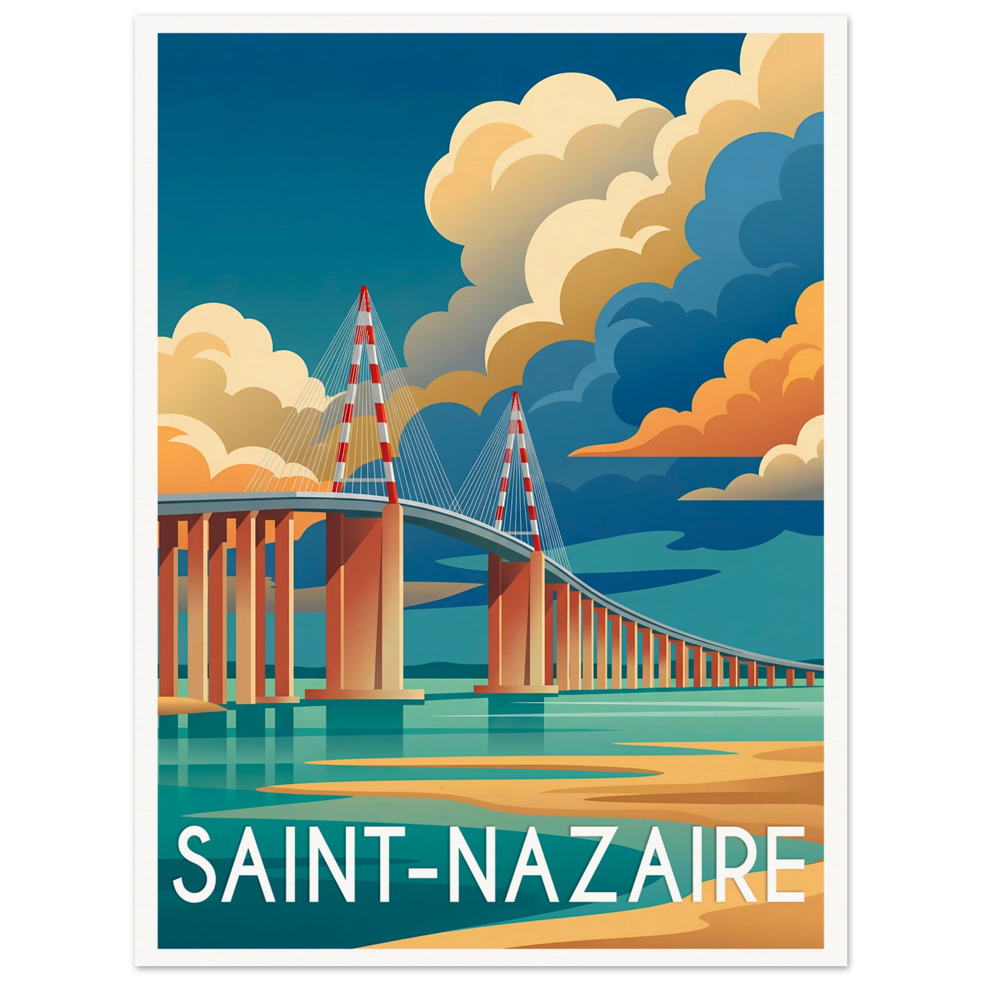 Affiche illustrée Saint-Nazaire — poster rétro, impression beaux-arts 250g