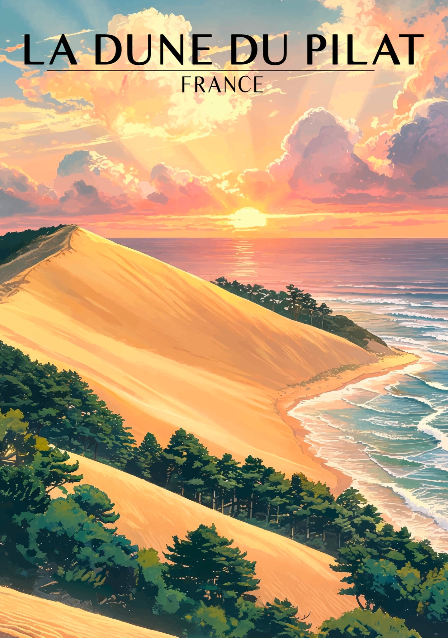 Affiche Dune du Pilat, illustration rétro grand format