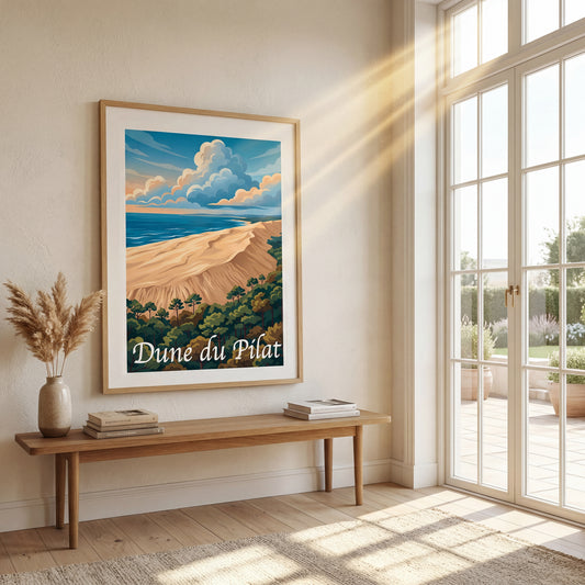 Affiche illustrée Dune du Pilat — poster rétro, impression beaux-arts 250g