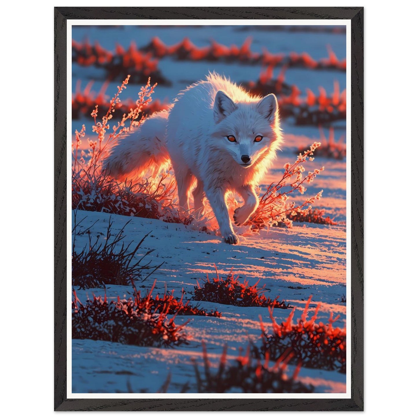 Affiche illustrée Renard arctique Encadrée — poster rétro, impression beaux-arts 250g