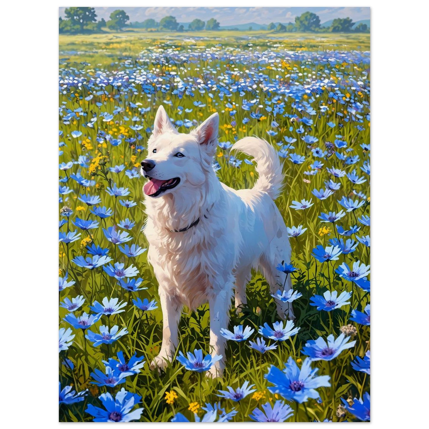 Affiche illustrée Berger blanc suisse — poster rétro, impression beaux-arts 250g