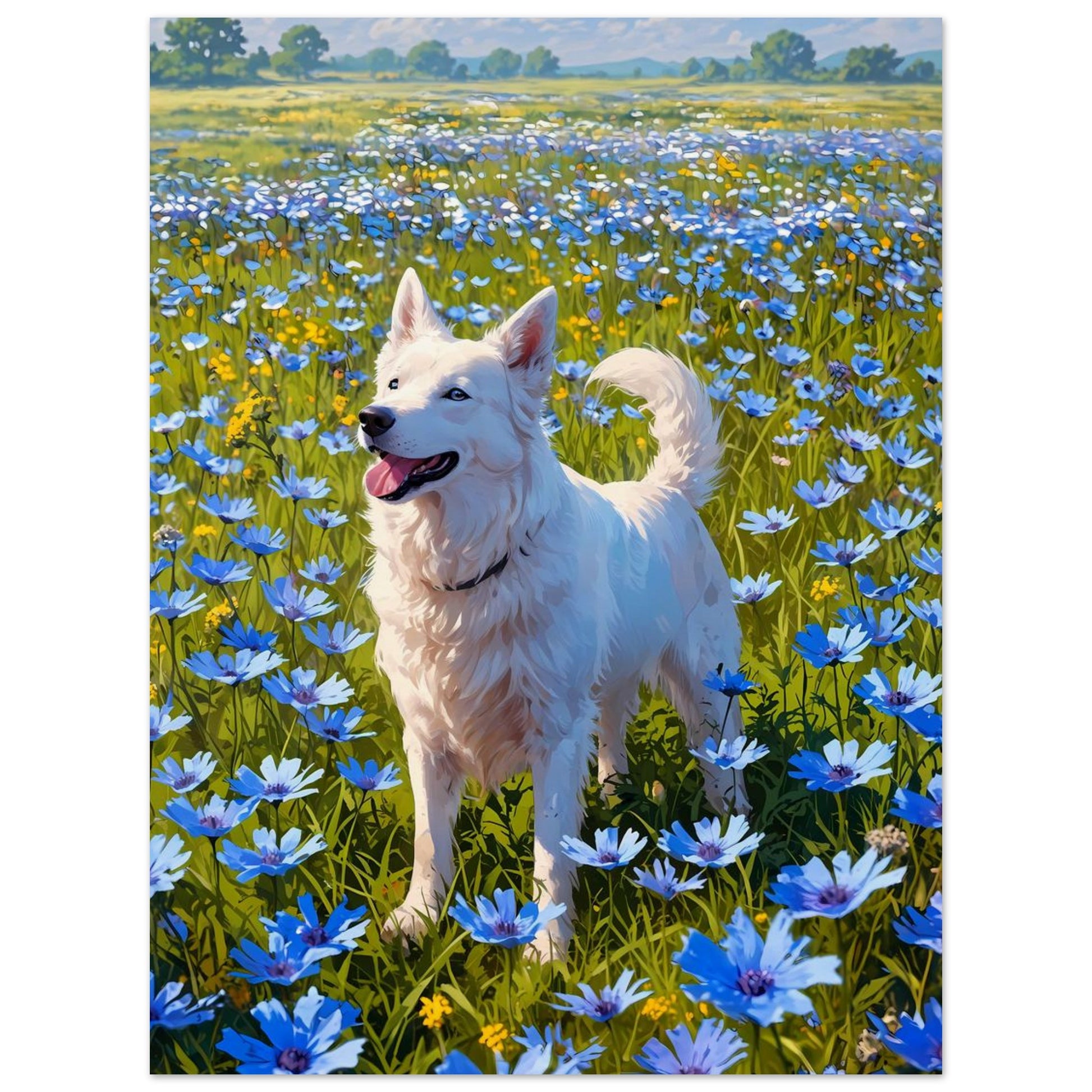 Affiche illustrée Berger blanc suisse — poster rétro, impression beaux-arts 250g