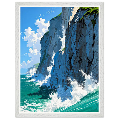 Affiche illustrée Falaises de craie blanche Encadrée — poster rétro, impression beaux-arts 250g