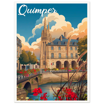 Affiche illustrée Quimper — poster rétro, impression beaux-arts 250g