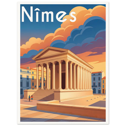 Affiche illustrée Nimes — poster rétro, impression beaux-arts 250g