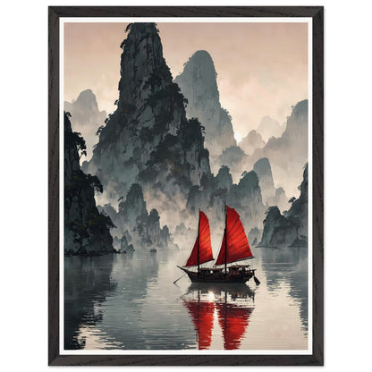 Affiche illustrée Baie de Ha Long Encadrée — poster rétro, impression beaux-arts 250g