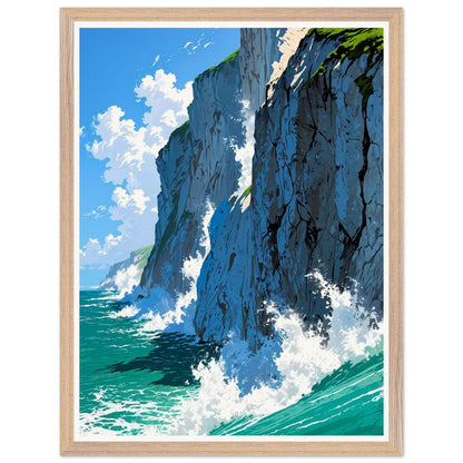 Affiche illustrée Falaises de craie blanche Encadrée — poster rétro, impression beaux-arts 250g