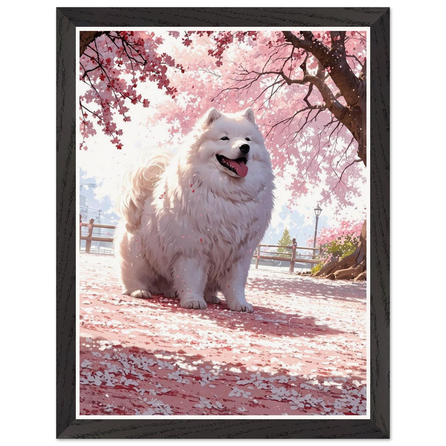 Affiche illustrée Samoyède blanc Encadrée — poster rétro, impression beaux-arts 250g