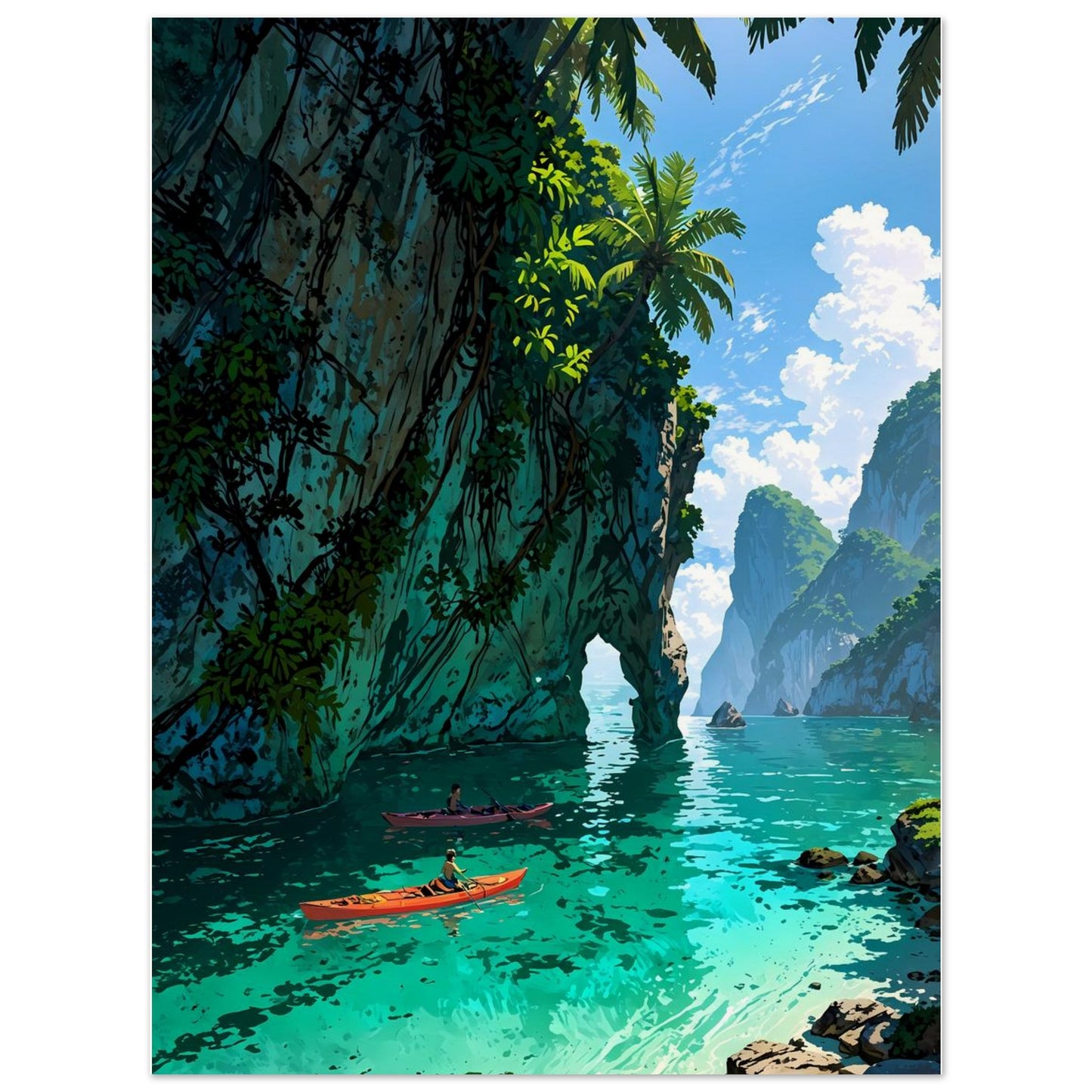 Affiche illustrée Lagune de Thaïlande — poster rétro, impression beaux-arts 250g