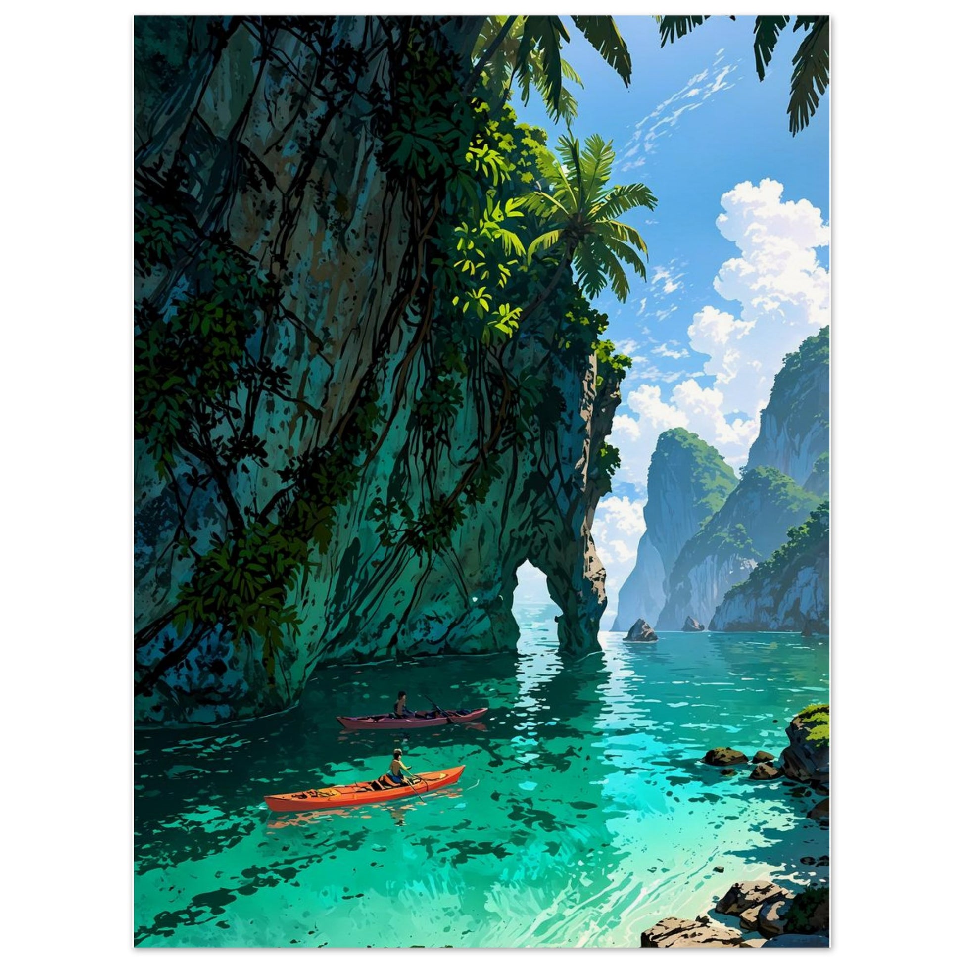Affiche illustrée Lagune de Thaïlande, poster rétro, impression beaux-arts 250g