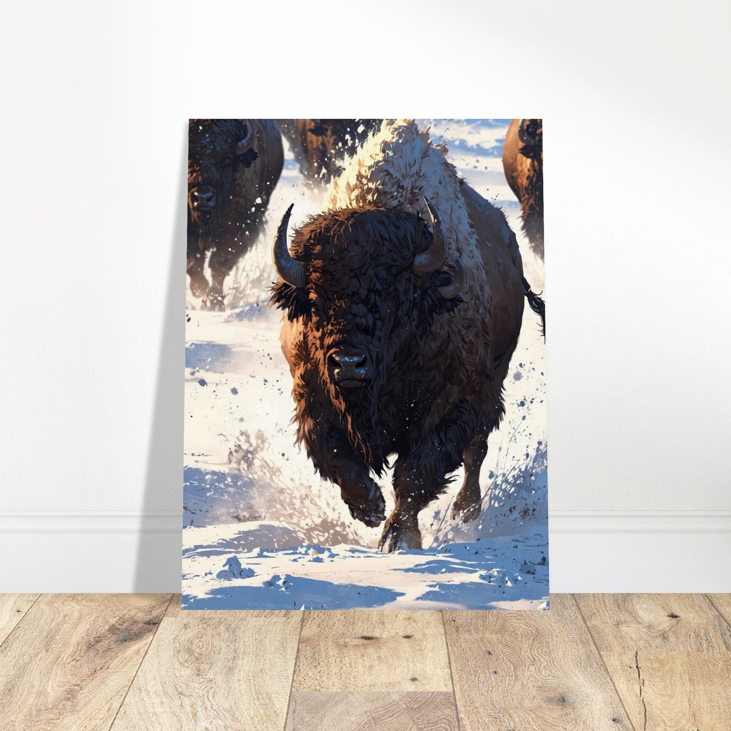 Affiche illustrée Bison, poster rétro, impression beaux-arts 250g