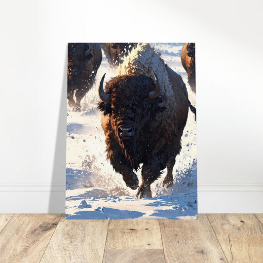 Affiche illustrée Bison, poster rétro, impression beaux-arts 250g