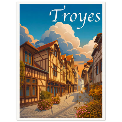 Affiche illustrée Troyes — poster rétro, impression beaux-arts 250g