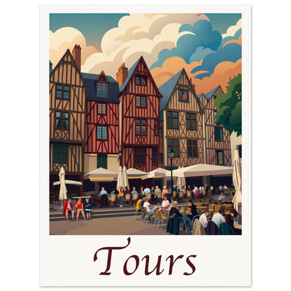 Affiche illustrée Tours — poster rétro, impression beaux-arts 250g