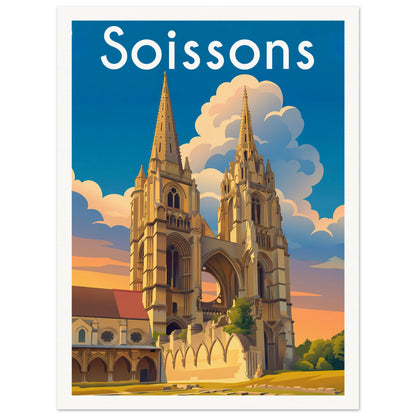 Affiche illustrée Soissons — poster rétro, impression beaux-arts 250g